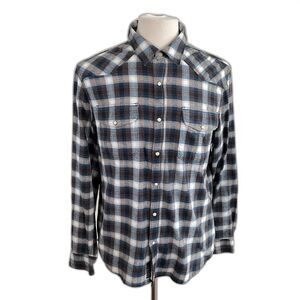New Lucky Brand Shirt Plaid Western Snap Button Long Sleeve M
